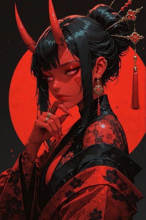 masterpiece, the best quality, amazing quality, newest, very aesthetic, transparent neckline in neomijico steel, 1girl, Alone, looking at the spectator, black hair, long sleeves, hair ornament, Red Eyes, closed mouth, joyería, upper body, male approach,  P...