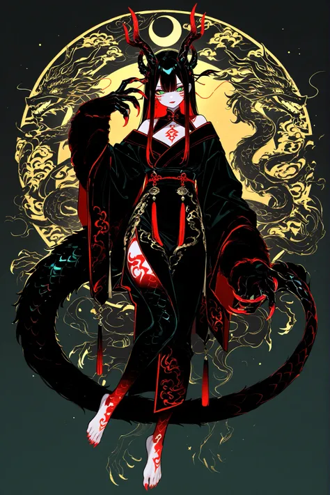 (xxx667_illu,dragon_hybrid,) Girl is golden-red dragon Lúng ,she is hybrid of Eastern dragon. She has a sporty feminine bodybuilding. Her face has asian features. She has green jade narrow eyes. She has a pale skin covered with golden-red scales. Her scaly...