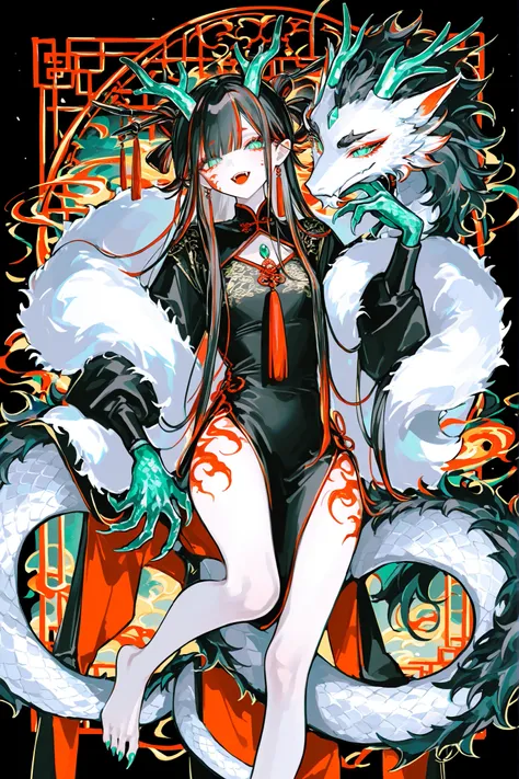 (xxx667_illu,dragon_hybrid,) Girl is golden-red dragon Lúng ,she is hybrid of Eastern dragon. She has a sporty feminine bodybuilding. Her face has asian features. She has green jade narrow eyes. She has a pale skin covered with golden-red scales. Her scaly...