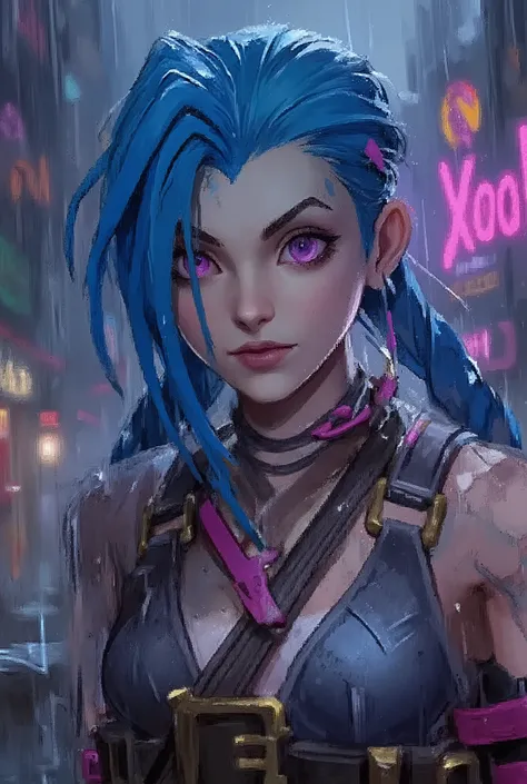 In this striking portrait, a woman stands under the relentless downpour, the rain cascading down her face and soaking through her clothes. Her hair, drenched and clinging to her skin, frames her face in wet tendrils. Droplets of water glisten on her skin, ...