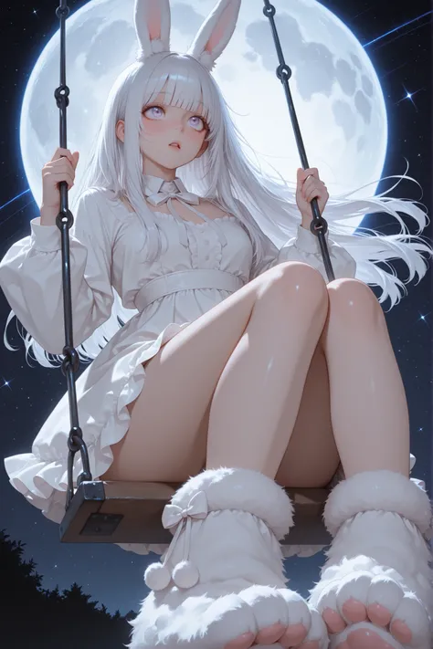 score_9, (masterpiece, best quality), semi-realistic, 1girl,cute, kawaii, bishojo,cute eyes,big eyes,eyes detail,tareme,light purple eyes,white hair,(straight hair),blunt bangs,(hair fluttering),surprised and amazed expression,
BREAK
white rabbit ears,goth...