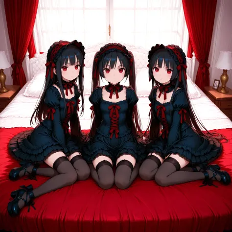 3 girls,Bedroom,Gothic Lolita,sexy,