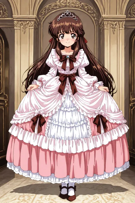 you,dark brown eyes,Dark Brown Hair,long hair,I tied my hair with a thin red ribbon,sublabial sulcus,Nose Shadow,Lower lip shadow,masterpiece,Highest Quality,Great Quality,score_9, score_8_up, score_7_up, Source_anime,retro art style,1 girl,solo,smile,tear...