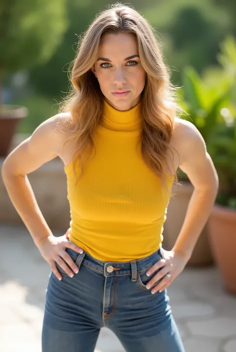 realistic full-body portrait, ultra-detailed 8k, elegant dominant woman in late 40s, mature beauty with smooth skin and subtle fine lines, professional makeup: bronze eyeshadow, defined brows, natural pink lips, harsh strict expression with piercing gaze, ...