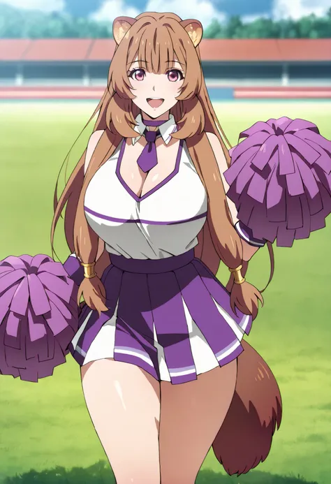 (best quality, masterpiece, ultra detailed, high resolution), Beautiful , tall, score_9, anime style, Masterpiece, best quality, 1girl, purple necktie, solo, 1girl, Raphtalia, tny-raphtalia, raccoon ears, raccoon tail, Brown hair, Pink Eyes, ,, , ,, purpl...