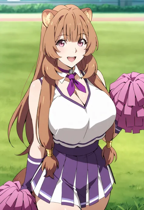 (best quality, masterpiece, ultra detailed, high resolution), Beautiful , tall, score_9, anime style, Masterpiece, best quality, 1girl, purple necktie, solo, 1girl, Raphtalia, tny-raphtalia, raccoon ears, raccoon tail, Brown hair, Pink Eyes, ,, , ,, purpl...