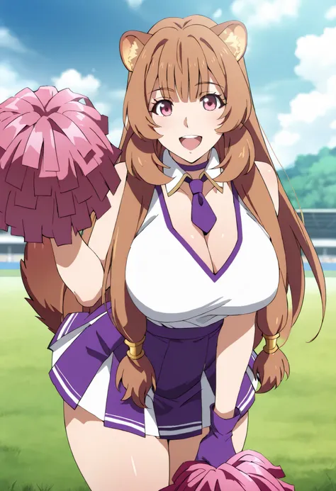 (best quality, masterpiece, ultra detailed, high resolution), Beautiful , tall, score_9, anime style, Masterpiece, best quality, 1girl, purple necktie, solo, 1girl, Raphtalia, tny-raphtalia, raccoon ears, raccoon tail, Brown hair, Pink Eyes, ,, , ,, purpl...