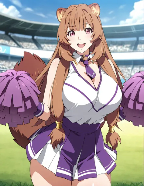 (best quality, masterpiece, ultra detailed, high resolution), Beautiful , tall, score_9, anime style, Masterpiece, best quality, 1girl, purple necktie, solo, 1girl, Raphtalia, tny-raphtalia, raccoon ears, raccoon tail, Brown hair, Pink Eyes, ,, , ,, purpl...