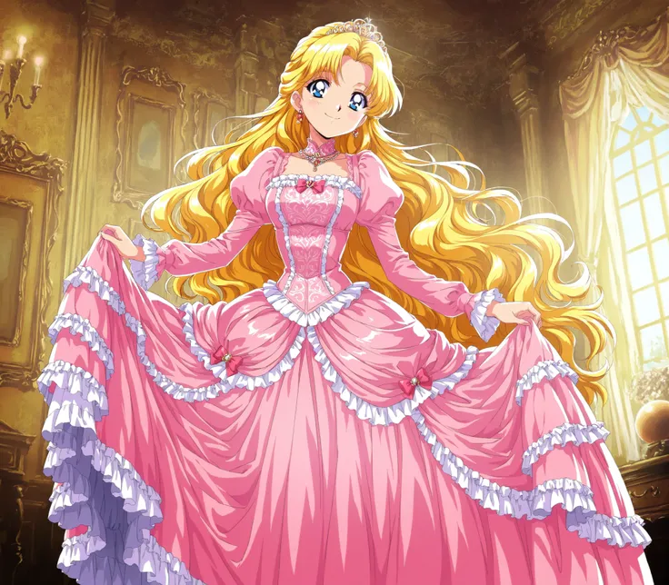 masterpiece, very beautiful, (Anime Coloring, anime screenshot with buttocks sticking out of hands), OFFICIAL ART, illustration, 1990's Anime Style,
1girl, masterpiece, Highest Quality, absurd, OFFICIAL ART, Official Style, Cute Princess, she's smiling,((p...