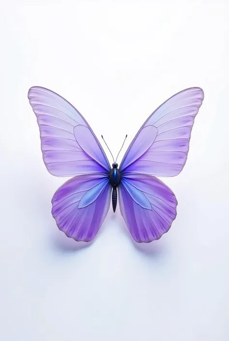 "A delicate butterfly with wings in shades of purple and light bluish tones, highly detailed, soft gradients blending the colors, realistic yet slightly ethereal look, placed on a clean white background, high resolution, sharp focus, minimalistic compositi...