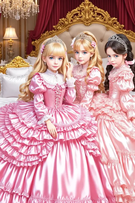 masterpiece, very beautiful, (Anime Coloring, animated screenshot), OFFICIAL ART, illustration, 1990's Anime Style,
1girl, masterpiece, Highest Quality, absurd, OFFICIAL ART, Official Style, Cute Princess, she's smiling,((pink silk satin victorian style la...