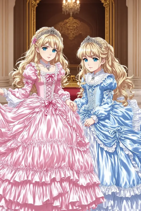 masterpiece, very beautiful, (Anime Coloring, animated screenshot), OFFICIAL ART, illustration, 1990's Anime Style,
1girl, masterpiece, Highest Quality, absurd, OFFICIAL ART, Official Style, Cute Princess, she's smiling,((pink silk satin victorian style la...