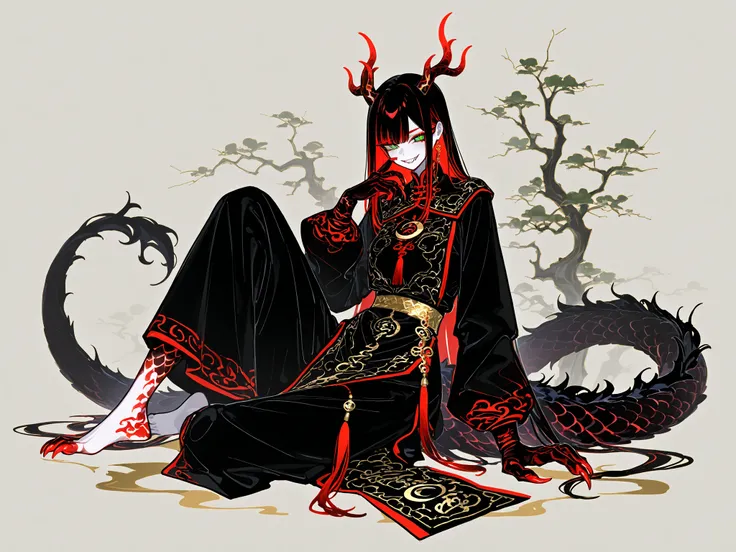 (xxx667_illu,dragon_hybrid,) Girl is golden-red dragon Lúng ,she is hybrid of Eastern dragon. She has a sporty feminine bodybuilding. Her face has asian features. She has green jade narrow eyes. She has a pale skin covered with golden-red scales. Her scaly...