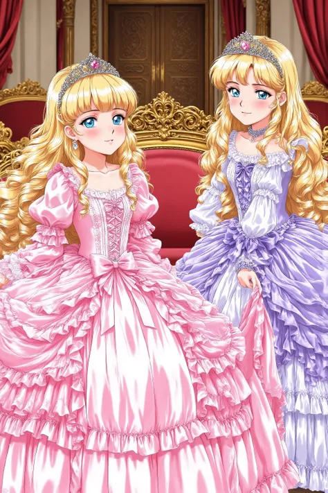 masterpiece, very beautiful, (Anime Coloring, Anime Screenshot), OFFICIAL ART, Illustration, 1990's Anime Style,
1girl, masterpiece, Highest Quality, absurd, OFFICIAL ART, Official Style, Cute Princess, she's smiling,((colorful silk satin victorian style b...