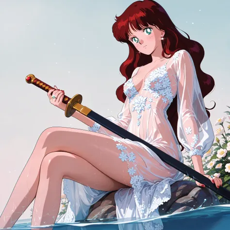 masterpiece, amazing quality, best quality, ultra-detailed, 8K, illustration, clear skin, ultra-detailed-eyes, soft skin, very awa, very as2, soft body, 1990s \(style\), official art, solo, haruna sakurada, bishoujo senshi sailor moon, long hair, reddish b...