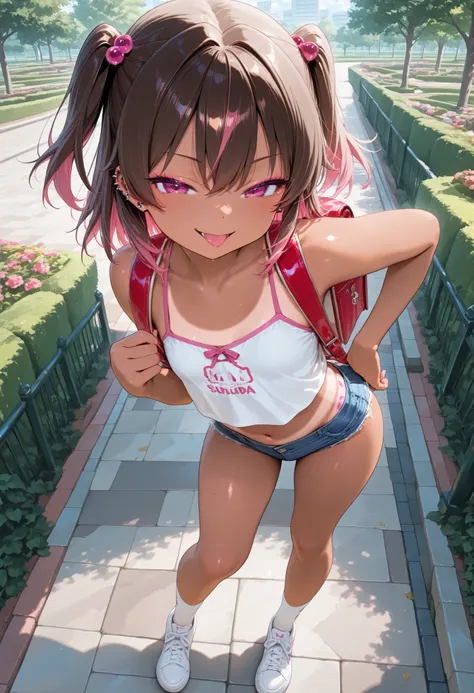 elementary school student、 navel、piercings、Sunburn、audiences with Hiroko Takeda、Full Body、Also drawing from behind