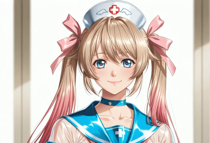 (Yokota Mamoru style),Charming Smile,(portrait :1.4),(Yokota Mamoru style),("light brown hair color that faces the front naturally,Twin Tail Hair"),
("Transcendental Cuteアイドルフェイス"),
("Wear an ultra-clear lateX sailor costume that is all over the short sle...