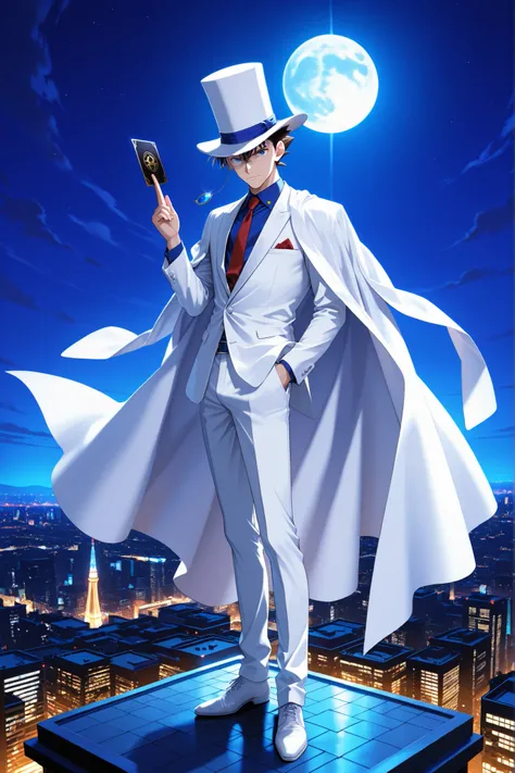 (masterpiece, absurdres, detailed:1.2), semi realistic, best quality, Ultra High Resolution, 1boy, meitantei_conan, kaitou_kid, 17 years old japanese boy, very handsome, perfect face, cute face, intricate detail, clear and beautiful detailed eyes, detailed...