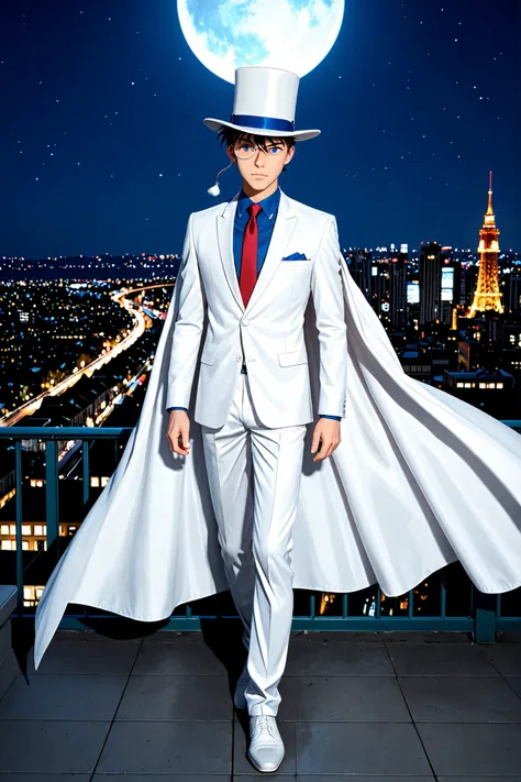 (masterpiece, absurdres, realistic, detailed:1.2), best quality, Ultra High Resolution, 1boy, meitantei_conan, kaitou_kid, 17 years old japanese boy, very handsome, perfect face, cute face, intricate detail, clear and beautiful detailed eyes, detailed skin...