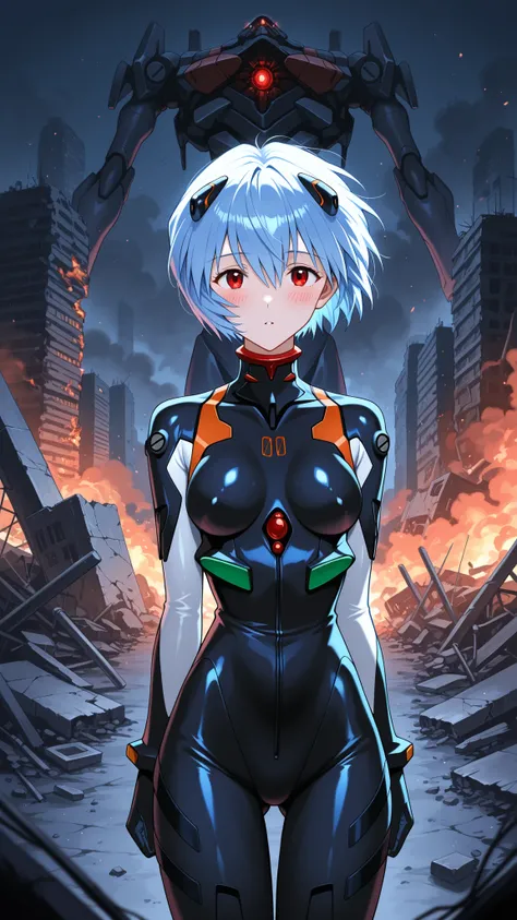 BREAK (masterpiece:1.2), best quality, high resolution, unity 8k wallpaper, (illustration:0.8), (beautiful detailed eyes:1.6),Post-apocalyptic ruined city battlefield, towering skyscrapers shattered and crumbling, massive broken mecha lying across destroye...
