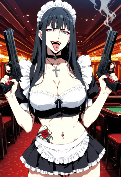 score_9,score_8_up,score_7_up,score_6_up, source_anime, woman,   , long hair, black hair, dark blue eyes, red lipstick, tired eyes, , angry eyes, , nail polish , , makeup , ear piercing , long hair , lipstick , Hot girl , baddie , smoking , sensual , attra...