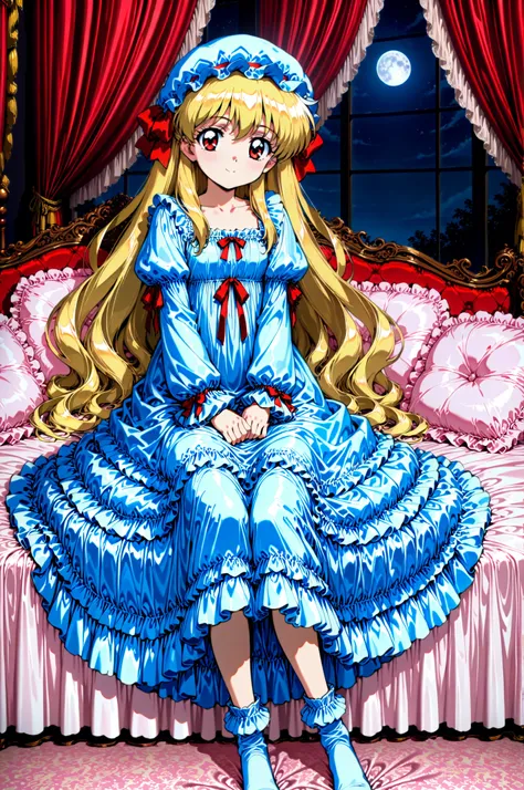 Highest Quality, masterpiece, highest resolution, art work, super get used to it, many Become familiar with, Become familiar with, get used to it,((1990s anime style,anime painting,Official Art:1.0)),little girl, Before going to bed,((12 years old)),Europe...