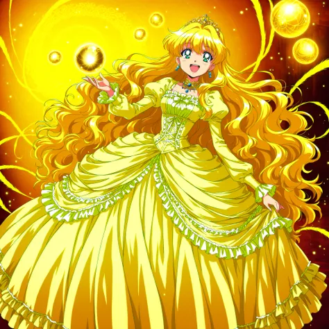masterpiece, so beautiful, (Anime Coloring, animated screenshot), Official Art, Illustration, 90s Anime Style,
1girl, solo,masterpiece, Highest Quality, Ridiculous, Official Art, Official Style, Cute Princess, she's laughing,((yellow silk satin victorian s...