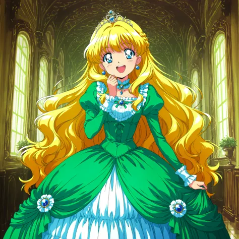 masterpiece, so beautiful, (Anime Coloring, anime screenshot), OFFICIAL ART, illustration, 90s Anime Style,
1girl, ((little girl,Short Height:1.0)),solo,masterpiece, Highest Quality, Ridiculous, OFFICIAL ART, Official Style, Cute Princess, she's laughing,(...