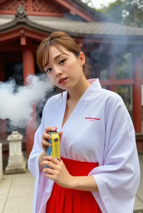 Ai Shizaki,sanctuary,dvr-smoke-flux,A full body plane of a young woman with beautiful features, a thin figure, and glasses, similar to Ai Shinozaki. She is a sanctuary maiden, using a white Kimono, vermilion also, white tabi socks, and sandals with red str...