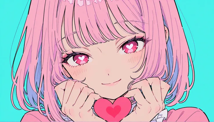 Making a heart symbol, girl, cute smile, looking at viewer