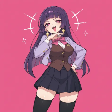 masterpiece, ultra-HD, impressionism, high detail, best quality, very aesthetic, 8K, best quality, beautiful, ultra-high resolution, 32K UHD, sugimorixd, 1girl, solo, long purple hair, blunt bangs, hime cut, almond-shaped eyes, pink eyes, eyelashes, eyelin...