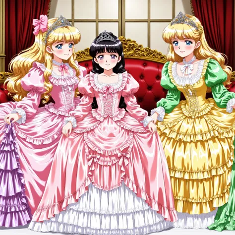 masterpiece, so beautiful, (anime着色, anime), OFFICIAL ART, illustration, ((90年代animeスタイル)),
1girl, masterpiece, Highest Quality, silly, OFFICIAL ART, official style, Cute Princess, ((12 years old,smaller,full body, Distant Scenery:1.0)),she's laughing,((co...