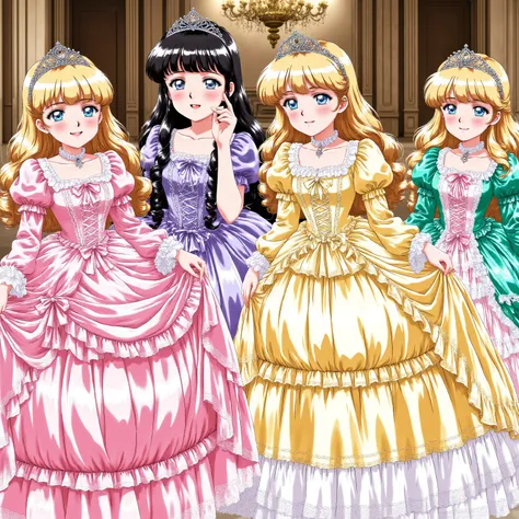 masterpiece, so beautiful, (anime着色, anime), OFFICIAL ART, illustration, ((90年代animeスタイル)),
1girl, masterpiece, Highest Quality, silly, OFFICIAL ART, official style, Cute Princess, ((12 years old,smaller,full body, Distant Scenery:1.0)),she's laughing,((co...