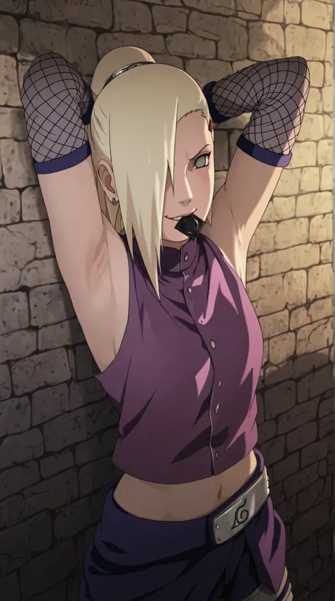 there is a beautiful young girl with a purple top posing sensualy for teasing in the back alley's wall and holding a condom on her mouth, rendered in sfm, inspired by INO, sfm, sexsy pose, Ino Yamanaka from naruto, ( ( 3 d render ) ), sexsy pose, ( ( ( ( I...