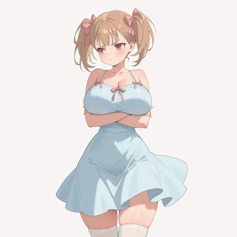 masterpiece, ultra-HD, impressionism, high detail, best quality, very aesthetic, 8K, best quality, beautiful, ultra-high resolution, 32K UHD, 1girl, solo, Rumi, light brown hair, twin pigtails, middle bangs, pink ribbons, hair ribbons, red eyes, eyelashes,...