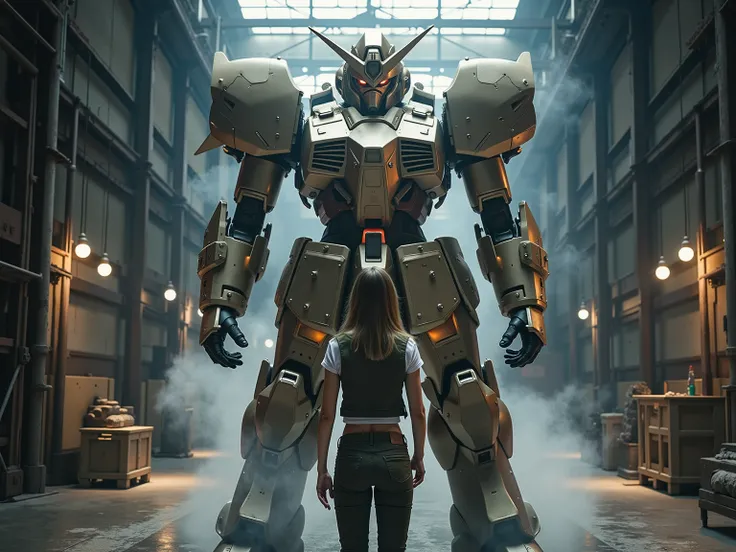 💋:female cadet enters a hangar, to get into her steampunk armor, which forms around her body.
🌟:ultra-realistisch,fotorealistisch,cinematisch,inspired by steampunk aesthetics and the anime series: Gundam Project,8K,sehr detailliert
🌌:The interior of a lar...