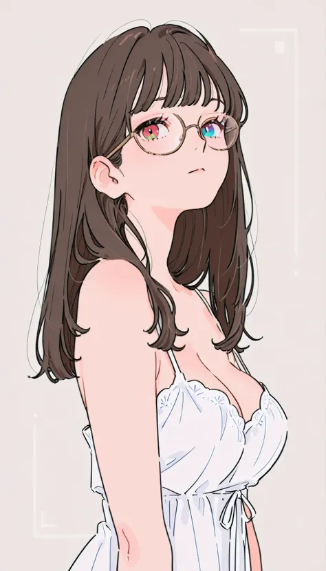 score_9, score_8_up, score_7_up, ((masterpiece)), (best quality),  delicate details, big breasts, long sideburn, heterochromia, glasses model