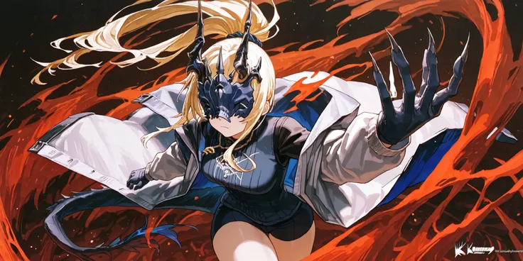 Alone, 1 girl, short and young character, petite body, height 1.50 meters, body proportions similar to Terakomari Gandesblood, confident but cute expression.
Dynamic pose, action stance, flowing hair, dramatic composition, looking directly at the viewer wi...