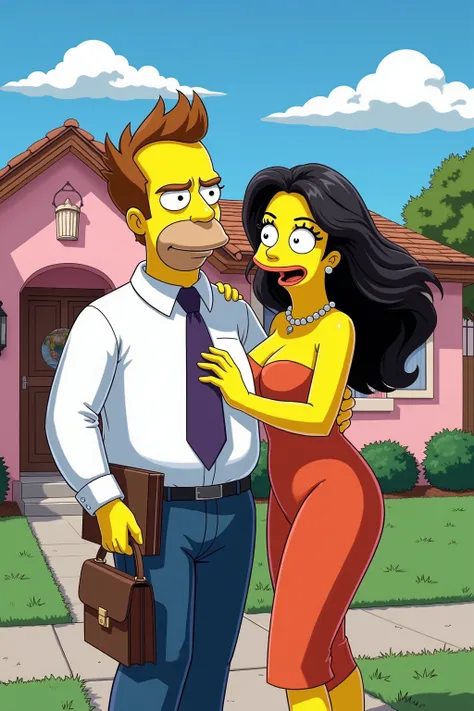 🌟 : bunter Cartoonstil, 2D, clear lines and bright colors, exactly like the Simpsons series, humorous and exaggerates
🌌 : a typical Simpsons house with green lawn, pink wall paint and the iconic front door, bright blue sky with white clouds
😈 : beard as...