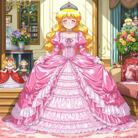 masterpiece, so beautiful, (anime着色, anime), OFFICIAL ART, illustration, ((90年代animeスタイル:1.0)),
1girl, masterpiece, Highest Quality, silly, OFFICIAL ART, official style, Cute Princess, ((12 years old,smaller,full body,is anatomically correct:1.0)),she's la...