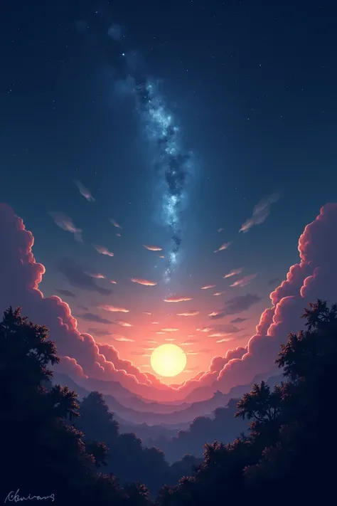 The sky shines beautifully。Suddenly，The scene of the sky and the earth changed wonderfully。The original dark night was illuminated by soft light。

A gorgeous, rainbow-like glow slowly descended from the sky，Closer to the ground。Just the moment the glow was...