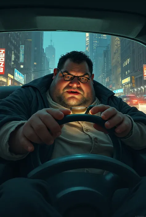 Now make him driving and doomscrolling and obese