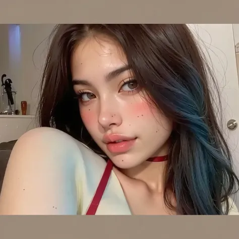 A 22-year-old has a wide rectangular face with soft and proportional features. Your eyes are greyish-green, deep and expressive , um pouco pensativo , mas um olhar calmo. The almond-shaped eye shape confers intelligence and light mystery. The nose is s...