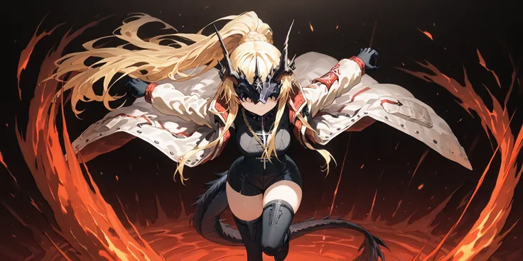 Alone, 1 girl, short and young character, petite body, height 1.50 meters, body proportions similar to Terakomari Gandesblood, confident but cute expression.
Dynamic pose, action stance, flowing hair, dramatic composition, looking directly at the viewer wi...