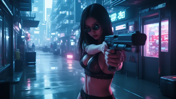 (((high angle view, overhead shot))). (Ryoji Ikeda Style). Translucent Chinese girl in mid-ground, half-body thigh level medium:1.8 shot, long hair, open legs, (((transparent:0.1 short:0.1 shift dress))), cleavage, large-breast:1.2, her short:0.1 pistol dr...