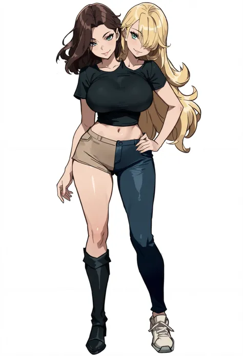 (masterpiece) , (ultra-detailed) , (high quality) , (high resolution) , (best quality:1 . 5 , highres , UHD) , highres , absurdo , ultra detail , ultra quality , Ultra resolution , 16k , 1girl ,, ((2heads:1 . 5)) , ((brown hair)) , ((blonde hair)) , (diffe...