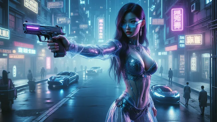 (((high angle view, overhead shot))). (Ryoji Ikeda Style). Translucent Chinese girl in mid-ground, ((half-body thigh level medium:1.8 shot)), long hair, open legs, (((transparent:0.1 short:0.1 shift dress))), cleavage, large-breast:1.2, her short:0.1 pisto...