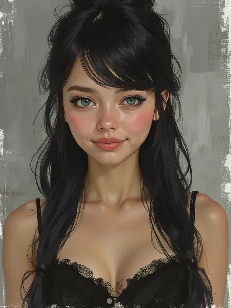 f4nt4st1c , marinette Dopanchan, sketch painting, A very beautiful and cute 22 year old woman with a slight smile. (((Shy smile))), sharp focus on the face, (((Western eyes:1.5))), (((Extremely detailed ice-blue eyes, beautiful eyes, beautifully detailed ...