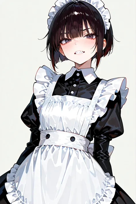 dark haired。Jagged teeth。Small and slim。solo。boyish。Full of love。maid clothes