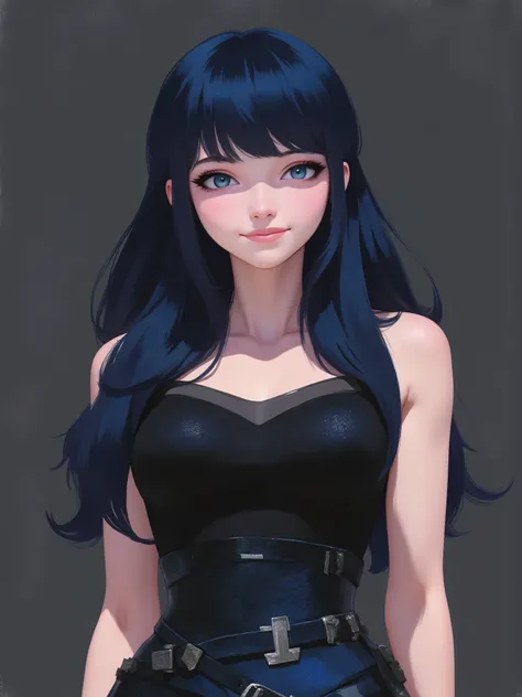 realistic cartoon, marinette Dopanchan, stylized illustration, brush strokes, sr3fmj, A very beautiful and cute 22 year old woman with a slight smile. (((Shy smile))), sharp focus on the face, (((Western eyes:1.5))), (((Extremely detailed ice-blue eyes, be...